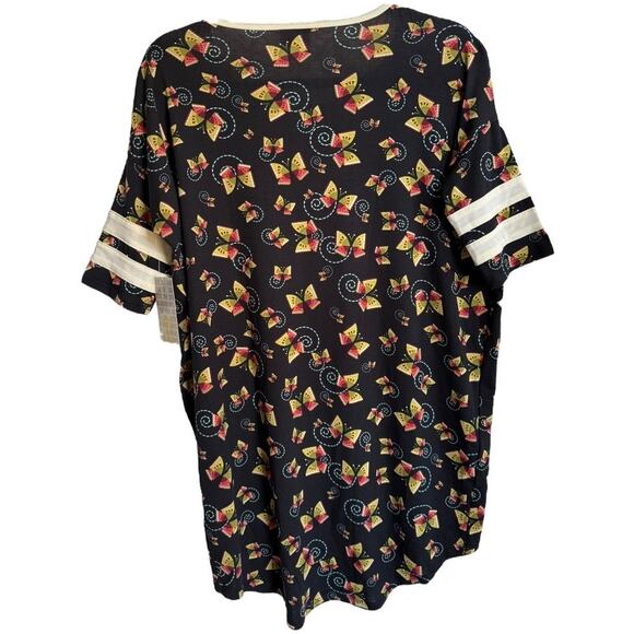 LuLaRoe Womens Top Sz XXS Irma Tunic Butterfly Print‎ Black Pale Yellow NEW - Picture 4 of 8